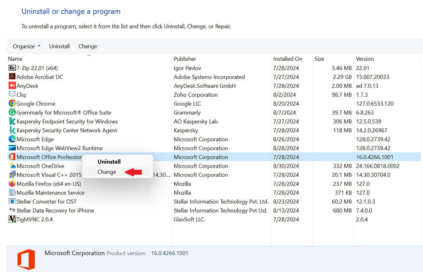 Uninstall or change a program